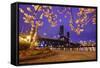 Cherry Blossoms and Water Front Park, Steel Ridge, Willamette River, Portland Oregon.-Craig Tuttle-Framed Stretched Canvas