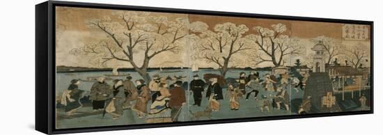 Cherry Blossoms in Full Bloom Along Sumida River (Bokusui Tsutsumi Hanazakari No Z)-Utagawa Hiroshige-Framed Stretched Canvas