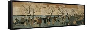 Cherry Blossoms in Full Bloom Along Sumida River (Bokusui Tsutsumi Hanazakari No Z)-Utagawa Hiroshige-Framed Stretched Canvas