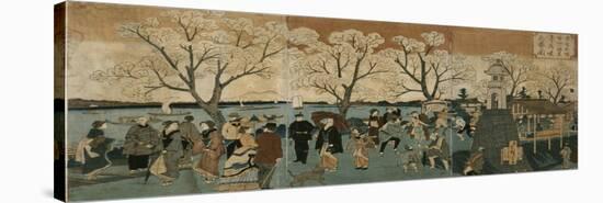 Cherry Blossoms in Full Bloom Along Sumida River (Bokusui Tsutsumi Hanazakari No Z)-Utagawa Hiroshige-Stretched Canvas