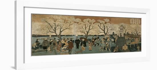 Cherry Blossoms in Full Bloom Along Sumida River (Bokusui Tsutsumi Hanazakari No Z)-Utagawa Hiroshige-Framed Giclee Print