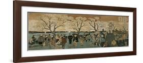 Cherry Blossoms in Full Bloom Along Sumida River (Bokusui Tsutsumi Hanazakari No Z)-Utagawa Hiroshige-Framed Giclee Print