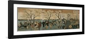 Cherry Blossoms in Full Bloom Along Sumida River (Bokusui Tsutsumi Hanazakari No Z)-Utagawa Hiroshige-Framed Giclee Print