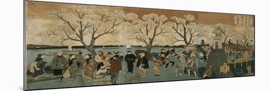 Cherry Blossoms in Full Bloom Along Sumida River (Bokusui Tsutsumi Hanazakari No Z)-Utagawa Hiroshige-Mounted Giclee Print