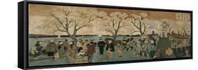 Cherry Blossoms in Full Bloom Along Sumida River (Bokusui Tsutsumi Hanazakari No Z)-Utagawa Hiroshige-Framed Stretched Canvas