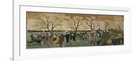 Cherry Blossoms in Full Bloom Along Sumida River (Bokusui Tsutsumi Hanazakari No Z)-Utagawa Hiroshige-Framed Giclee Print