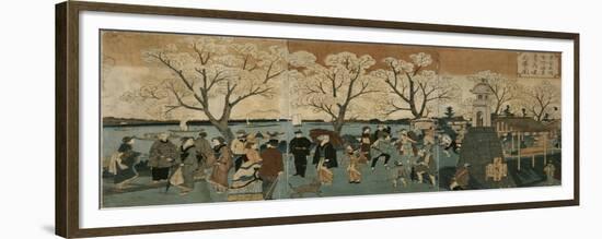 Cherry Blossoms in Full Bloom Along Sumida River (Bokusui Tsutsumi Hanazakari No Z)-Utagawa Hiroshige-Framed Giclee Print