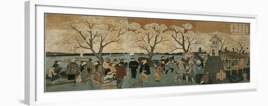 Cherry Blossoms in Full Bloom Along Sumida River (Bokusui Tsutsumi Hanazakari No Z)-Utagawa Hiroshige-Framed Giclee Print