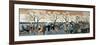 Cherry Blossoms in Full Bloom along Sumida River, Japanese Wood-Cut Print-Lantern Press-Framed Premium Giclee Print