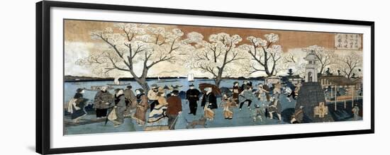 Cherry Blossoms in Full Bloom along Sumida River, Japanese Wood-Cut Print-Lantern Press-Framed Premium Giclee Print