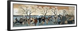 Cherry Blossoms in Full Bloom along Sumida River, Japanese Wood-Cut Print-Lantern Press-Framed Premium Giclee Print
