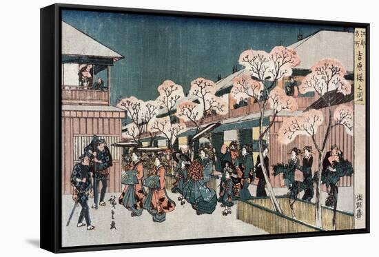 Cherry Blossoms of Yoshiwara, Japanese Wood-Cut Print-Lantern Press-Framed Stretched Canvas