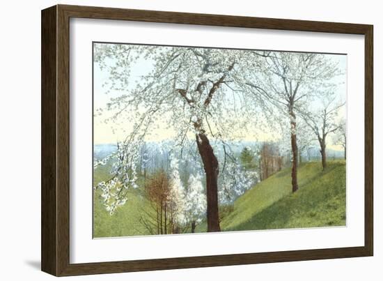 Cherry Blossoms on Grassy Slopes-null-Framed Art Print