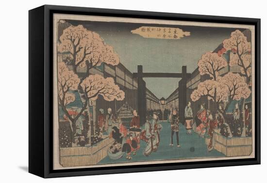 Cherry Blossoms on Naka-No-Cho in the Yoshiwara (Woodcut)-Ando or Utagawa Hiroshige-Framed Stretched Canvas