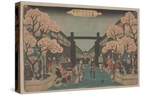 Cherry Blossoms on Naka-No-Cho in the Yoshiwara (Woodcut)-Ando or Utagawa Hiroshige-Stretched Canvas