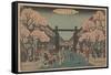 Cherry Blossoms on Naka-No-Cho in the Yoshiwara (Woodcut)-Ando or Utagawa Hiroshige-Framed Stretched Canvas