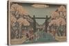 Cherry Blossoms on Naka-No-Cho in the Yoshiwara (Woodcut)-Ando or Utagawa Hiroshige-Stretched Canvas