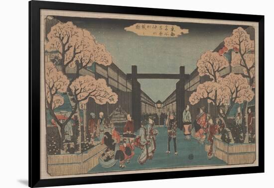 Cherry Blossoms on Naka-No-Cho in the Yoshiwara (Woodcut)-Ando or Utagawa Hiroshige-Framed Giclee Print