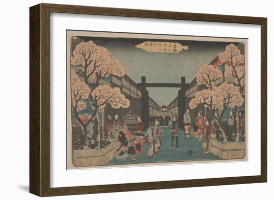 Cherry Blossoms on Naka-No-Cho in the Yoshiwara (Woodcut)-Ando or Utagawa Hiroshige-Framed Giclee Print