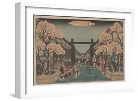 Cherry Blossoms on Naka-No-Cho in the Yoshiwara (Woodcut)-Ando or Utagawa Hiroshige-Framed Giclee Print