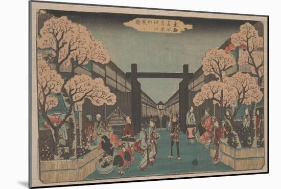 Cherry Blossoms on Naka-No-Cho in the Yoshiwara (Woodcut)-Ando or Utagawa Hiroshige-Mounted Giclee Print