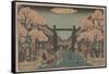 Cherry Blossoms on Naka-No-Cho in the Yoshiwara (Woodcut)-Ando or Utagawa Hiroshige-Framed Stretched Canvas