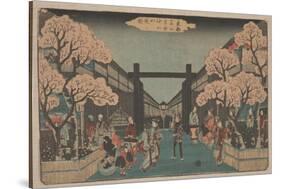Cherry Blossoms on Naka-No-Cho in the Yoshiwara (Woodcut)-Ando or Utagawa Hiroshige-Stretched Canvas