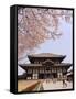 Cherry Blossoms, the Great Buddha Hall, Todaiji Temple, Nara, Honshu Island, Japan-Christian Kober-Framed Stretched Canvas