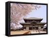 Cherry Blossoms, the Great Buddha Hall, Todaiji Temple, Nara, Honshu Island, Japan-Christian Kober-Framed Stretched Canvas