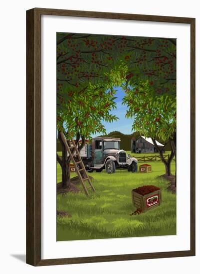 Cherry Orchard Harvest-Lantern Press-Framed Art Print