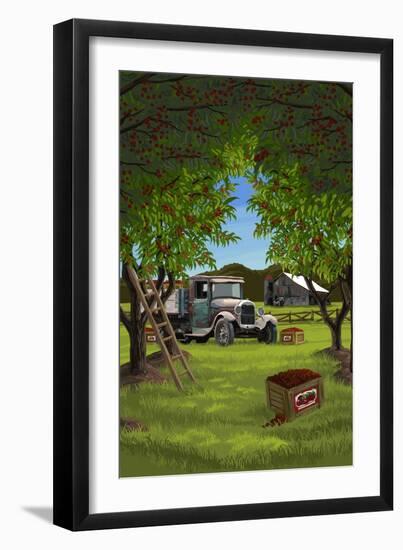 Cherry Orchard Harvest-Lantern Press-Framed Art Print