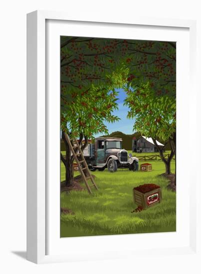 Cherry Orchard Harvest-Lantern Press-Framed Art Print