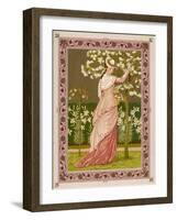 Cherry Ripe: a Pretty Lady in a Pink Dress Stands in Front of a Tree Full of Blossom-null-Framed Art Print