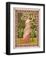 Cherry Ripe: a Pretty Lady in a Pink Dress Stands in Front of a Tree Full of Blossom-null-Framed Art Print