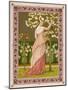 Cherry Ripe: a Pretty Lady in a Pink Dress Stands in Front of a Tree Full of Blossom-null-Mounted Art Print