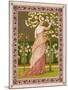 Cherry Ripe: a Pretty Lady in a Pink Dress Stands in Front of a Tree Full of Blossom-null-Mounted Art Print