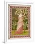 Cherry Ripe: a Pretty Lady in a Pink Dress Stands in Front of a Tree Full of Blossom-null-Framed Art Print