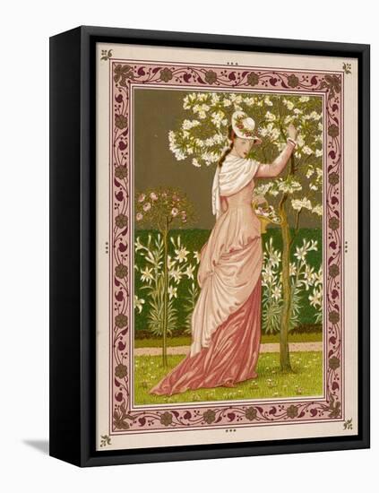 Cherry Ripe: a Pretty Lady in a Pink Dress Stands in Front of a Tree Full of Blossom-null-Framed Stretched Canvas