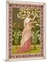 Cherry Ripe: a Pretty Lady in a Pink Dress Stands in Front of a Tree Full of Blossom-null-Mounted Art Print