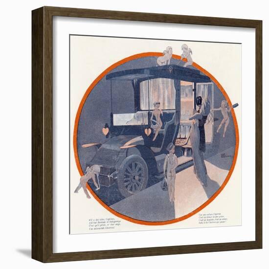 Cherub Driven Love Wagon-Georges Leonnec-Framed Art Print