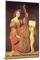 Cherub Holds Music Book for Woman Playing the Cello-null-Mounted Art Print