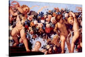 Cherubs with Garland of Flowers-Carlo Maratti-Stretched Canvas