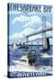 Chesapeake Bay Bridge - Maryland-Lantern Press-Stretched Canvas