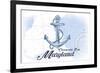 Chesapeake Bay, Maryland - Anchor - Blue - Coastal Icon-Lantern Press-Framed Art Print