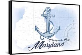Chesapeake Bay, Maryland - Anchor - Blue - Coastal Icon-Lantern Press-Framed Stretched Canvas
