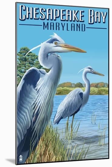 Chesapeake Bay, Maryland - Blue Heron-Lantern Press-Mounted Art Print