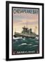 Chesapeake Bay Tugboat Scene-Lantern Press-Framed Art Print