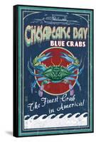 Chesapeake Bay, Virginia - Blue Crab Vintage Sign-Lantern Press-Framed Stretched Canvas