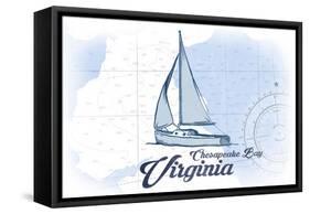 Chesapeake Bay, Virginia - Sailboat - Blue - Coastal Icon-Lantern Press-Framed Stretched Canvas