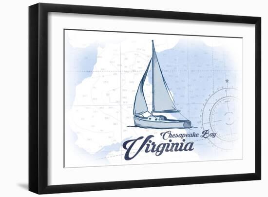 Chesapeake Bay, Virginia - Sailboat - Blue - Coastal Icon-Lantern Press-Framed Art Print